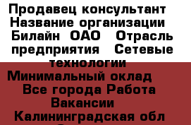 Продавец-консультант › Название организации ­ Билайн, ОАО › Отрасль предприятия ­ Сетевые технологии › Минимальный оклад ­ 1 - Все города Работа » Вакансии   . Калининградская обл.,Советск г.